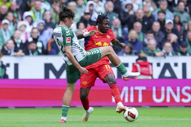 Olivier Deman (Werder Bremen) and Christopher Nkunku (RB Leipzig) battle for the ball during the Bundesliga match between SV Werder Bremen and RB Leipzig at Weserstadion on September 5, 2026, in Bremen, Germany Photo by Marco Steinbrenner DeFodi Images Olivier Deman of Werder Bremen and Christopher Nkunku of RB Leipzig battle for the ball during the Bundesliga match between SV Werder Bremen and RB Leipzig at Weserstadion on September 5, 2026 in Bremen, Germany. Photo by Marco Steinbrenner, DeFodi Images. DFB and DFL regulations prohibit any use of photographs as image sequences and or quasi-video. Photo by Marco Steinbrenner, DeFodi Images
