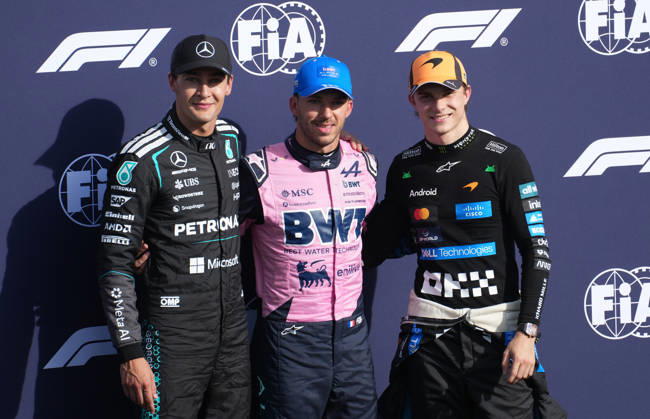 September 5, 2026, Autodromo Nazionale Monza, Monza, 2026 FORMULA 1 PIRELLI GRAN PREMIO D ITALIA, Pole position for Pierre Gasly (FRA), BWT Alpine F1 Team; 2nd on the grid for George Russell (GBR), Mercedes AMG Petronas Formula One Team; 3rd on the grid for Oscar Piastri (AUS), McLaren Mastercard F1 Team. Photo by Hasan Bratic, DeFodi Images
