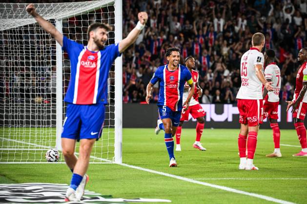 September 4, 2026, Paris, France, France: MARQUINHOS of PSG celebrate his goal with Khvicha KVARATSKHELIA of PSG during the Ligue 1 match between Paris Saint-Germain (PSG) and AS Monaco at Parc des Princes Stadium on September 04, 2026 in Paris, France. Paris Saint-Germain V AS Monaco - Ligue 1  - ZUMAm308 20260904_zsp_m308_027 Copyright: xMatthieuxMirvillex