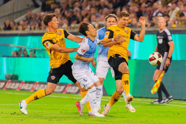 Germany 2. Bundesliga, 2026–2027 Season, September 5, 2026, Matchday 4, SG Dynamo Dresden vs. VfL Bochum, Rudolf Harbig Stadium: Koji Miyoshi (VfL Bochum), No. 23, in a tackle against Alexander Rossipal (SG Dynamo Dresden), No. 19 Copyright: xMichellexLukax