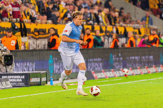 Germany 2. Bundesliga, 2026–2027 Season, September 5, 2026, Matchday 4, SG Dynamo Dresden vs. VfL Bochum, Rudolf Harbig Stadium, Christian Rasmussen (VfL Bochum), 7 on the ball Copyright: xMichellexLukax