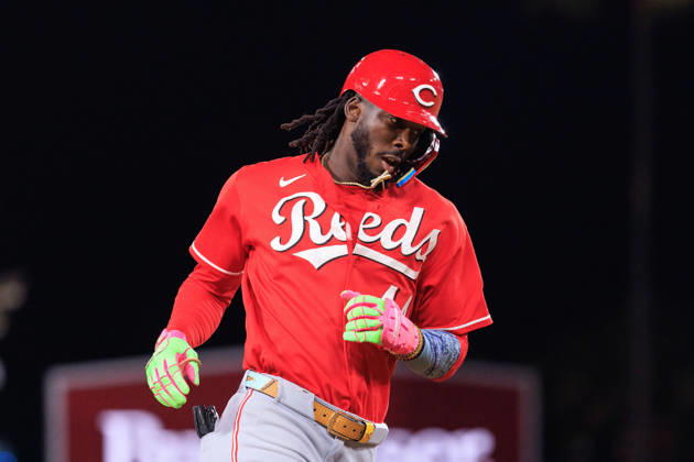 September 8, 2026, Los Angeles, California, USA: Elly De La Cruz 44 of the Cincinnati Reds rounds the bases after hitting a solo home run in the first inning during a regular-season MLB, Baseball Herren, USA game against the Los Angeles Dodgers on Tuesday September 8, 2026 at Dodger Stadium in Los Angeles, California. Dodgers defeat Reds, 3-2. JAVIER ROJAS PI Los Angeles USA - ZUMAp124 20260908_zaa_p124_013 Copyright: xJavierxRojasx