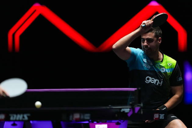 (260909) -- MACAO, Sept. 9, 2026 -- Darko Jorgic of Slovenia competes during the men s singles round of 32 match against Feng Yi-Hsin of Chinese Taipei at the 2026 World Table tennis, Tischtennis (WTT) Champions Macao in Macao, south China, Sept. 9, 2026. ) (SP)CHINA-MACAO-TABLE TENNIS-WTT-MEN S SINGLES (CN) CheongxKamxKa 