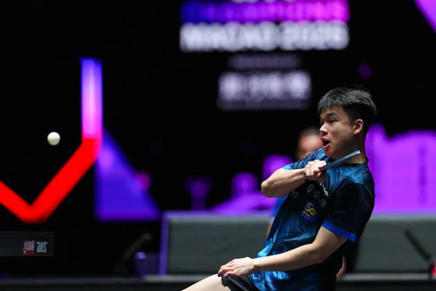 (260909) -- MACAO, Sept. 9, 2026 -- Feng Yi-Hsin of Chinese Taipei competes during the men s singles round of 32 match against Darko Jorgic of Slovenia at the 2026 World Table tennis, Tischtennis (WTT) Champions Macao in Macao, south China, Sept. 9, 2026. ) (SP)CHINA-MACAO-TABLE TENNIS-WTT-MEN S SINGLES (CN) CheongxKamxKa 