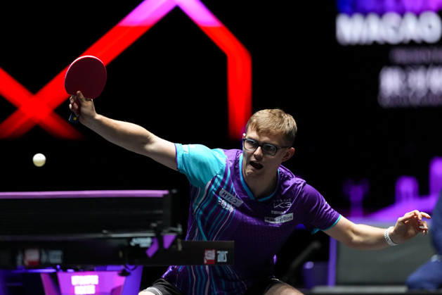 (260909) -- MACAO, Sept. 9, 2026 -- Alexis Lebrun hits a return during the men s singles round of 32 match between Manav Thakkar of India and Alexis Lebrun of France at the 2026 World Table tennis, Tischtennis (WTT) Champions Macao in Macao, south China, Sept. 9, 2026. ) (SP)CHINA-MACAO-TABLE TENNIS-WTT-MEN S SINGLES (CN) CheongxKamxKa 