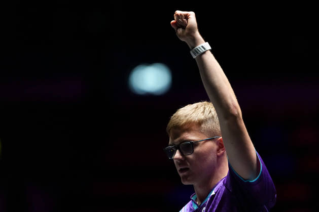 (260909) -- MACAO, Sept. 9, 2026 -- Alexis Lebrun reacts during the men s singles round of 32 match between Manav Thakkar of India and Alexis Lebrun of France at the 2026 World Table tennis, Tischtennis (WTT) Champions Macao in Macao, south China, Sept. 9, 2026. ) (SP)CHINA-MACAO-TABLE TENNIS-WTT-MEN S SINGLES (CN) CheongxKamxKa 