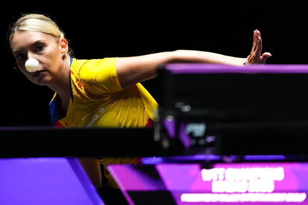 (260909) -- MACAO, Sept. 9, 2026 -- Bernadette Szocs hits a return during the women s singles round of 32 match between Bernadette Szocs of Romania and Sabine Winter of Germany at the 2026 World Table tennis, Tischtennis (WTT) Champions Macao in Macao, south China, Sept. 9, 2026. ) (SP)CHINA-MACAO-TABLE TENNIS-WTT-WOMEN S SINGLES (CN) CheongxKamxKa 