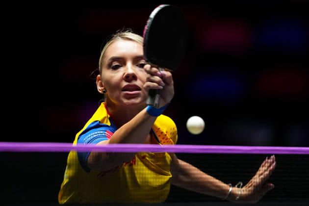 (260909) -- MACAO, Sept. 9, 2026 -- Bernadette Szocs hits a return during the women s singles round of 32 match between Bernadette Szocs of Romania and Sabine Winter of Germany at the 2026 World Table tennis, Tischtennis (WTT) Champions Macao in Macao, south China, Sept. 9, 2026. ) (SP)CHINA-MACAO-TABLE TENNIS-WTT-WOMEN S SINGLES (CN) CheongxKamxKa 