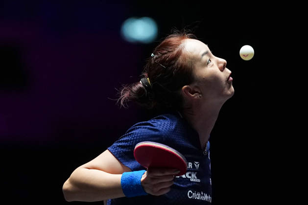 (260909) -- MACAO, Sept. 9, 2026 -- Yuan Jia Nan serves during the women s singles round of 32 match between Sofia Polcanova of Austria and Yuan Jia Nan of France at the 2026 World Table tennis, Tischtennis (WTT) Champions Macao in Macao, south China, Sept. 9, 2026. ) (SP)CHINA-MACAO-TABLE TENNIS-WTT-WOMEN S SINGLES (CN) CheongxKamxKa 