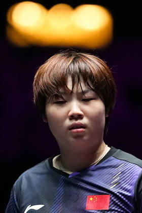 (260909) -- MACAO, Sept. 9, 2026 -- Kuai Man reacts during the women s singles round of 32 match between Kuai Man of China and Han Ying of Germany at the 2026 World Table tennis, Tischtennis (WTT) Champions Macao in Macao, south China, Sept. 9, 2026. ) (SP)CHINA-MACAO-TABLE TENNIS-WTT-WOMEN S SINGLES (CN) CheongxKamxKa 
