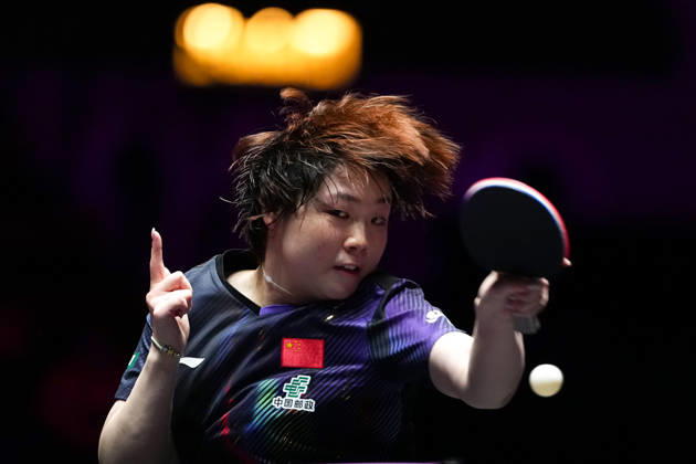 (260909) -- MACAO, Sept. 9, 2026 -- Kuai Man hits a return during the women s singles round of 32 match between Kuai Man of China and Han Ying of Germany at the 2026 World Table tennis, Tischtennis (WTT) Champions Macao in Macao, south China, Sept. 9, 2026. ) (SP)CHINA-MACAO-TABLE TENNIS-WTT-WOMEN S SINGLES (CN) CheongxKamxKa 