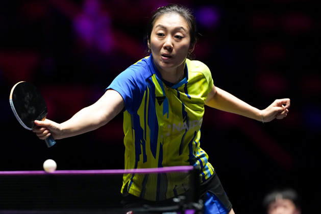 (260909) -- MACAO, Sept. 9, 2026 -- Han Ying hits a return during the women s singles round of 32 match between Kuai Man of China and Han Ying of Germany at the 2026 World Table tennis, Tischtennis (WTT) Champions Macao in Macao, south China, Sept. 9, 2026. ) (SP)CHINA-MACAO-TABLE TENNIS-WTT-WOMEN S SINGLES (CN) CheongxKamxKa 