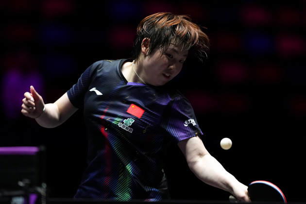 (260909) -- MACAO, Sept. 9, 2026 -- Kuai Man hits a return during the women s singles round of 32 match between Kuai Man of China and Han Ying of Germany at the 2026 World Table tennis, Tischtennis (WTT) Champions Macao in Macao, south China, Sept. 9, 2026. ) (SP)CHINA-MACAO-TABLE TENNIS-WTT-WOMEN S SINGLES (CN) CheongxKamxKa 