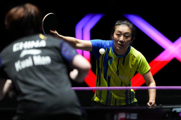 (260909) -- MACAO, Sept. 9, 2026 -- Han Ying hits a return during the women s singles round of 32 match between Kuai Man of China and Han Ying of Germany at the 2026 World Table tennis, Tischtennis (WTT) Champions Macao in Macao, south China, Sept. 9, 2026. ) (SP)CHINA-MACAO-TABLE TENNIS-WTT-WOMEN S SINGLES (CN) CheongxKamxKa 
