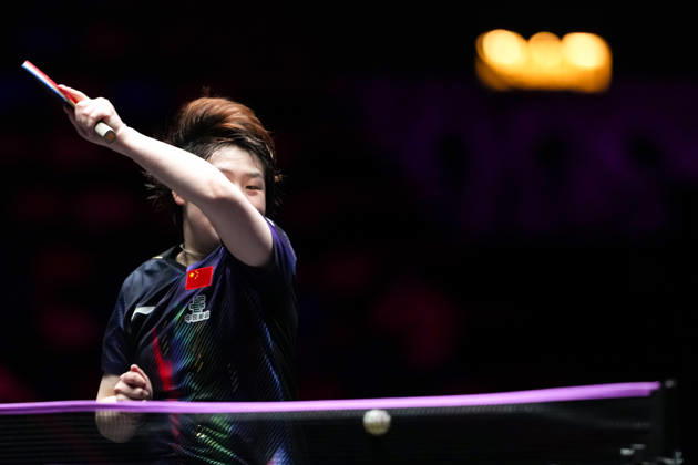 (260909) -- MACAO, Sept. 9, 2026 -- Kuai Man hits a return during the women s singles round of 32 match between Kuai Man of China and Han Ying of Germany at the 2026 World Table tennis, Tischtennis (WTT) Champions Macao in Macao, south China, Sept. 9, 2026. ) (SP)CHINA-MACAO-TABLE TENNIS-WTT-WOMEN S SINGLES (CN) CheongxKamxKa 