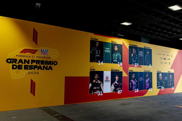 MADRID Drivers on a banner during the Formula 1 Spanish Grand Prix at the Madrid Circuit on September 9, 2026, in Madrid, Spain. Photo by DeFodi Images