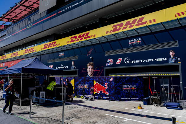 MADRID The Red Bull pit box during the Formula 1 Spanish Grand Prix at the Madrid Circuit on September 9, 2026, in Madrid, Spain. Photo by DeFodi Images