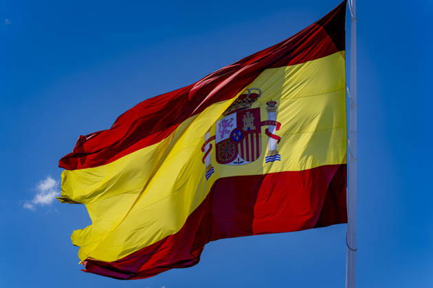 MADRID The flag of Spain during the Spanish Formula 1 Grand Prix at the Madrid circuit on September 9, 2026, in Madrid, Spain. Photo by DeFodi Images