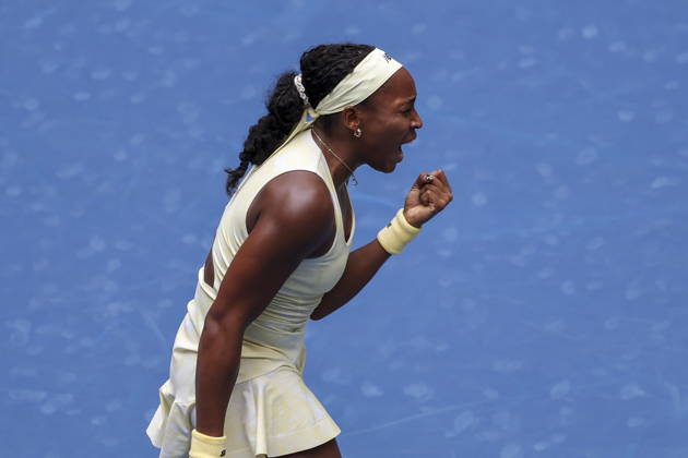 US Open tennis tournament - Day 11 Coco Gauff of the US gestures as she plays against Mirra Andreeva of Russia during the Women s Singles Quarterfinals match of the US Open Tennis Championships in Flushing Meadows, New York, USA, 09 September 2026. FLUSHING MEADOWS NEW YORK United States  Copyright: xSARAHxYENESELx