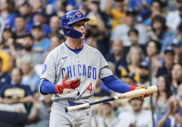 Chicago Cubs center fielder Pete Crow-Armstrong reacts as he strikes out swinging in the first inning of the MLB, Baseball Herren, USA game between the Chicago Cubs and the Milwaukee Brewers at American Family Field in Milwaukee, Wisconsin on Wednesday, September 9, 2026.  MIL20260909802 TANNENxMAURY