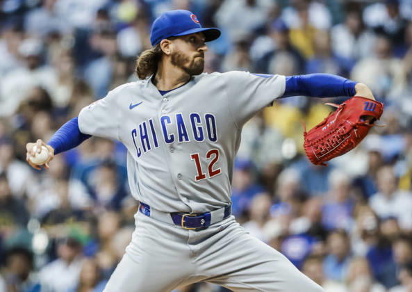 Chicago Cubs starting pitcher Kevin Gausman throws in the first inning of the MLB, Baseball Herren, USA game between the Chicago Cubs and the Milwaukee Brewers at American Family Field in Milwaukee, Wisconsin on Wednesday, September 9, 2026.  MIL20260909803 TANNENxMAURY