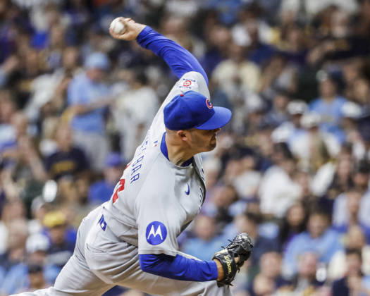 Chicago Cubs relief pitcher Caleb Thielbar throws in the seventh inning of the MLB, Baseball Herren, USA game between the Chicago Cubs and the Milwaukee Brewers at American Family Field in Milwaukee, Wisconsin on Wednesday, September 9, 2026.  MIL20260909831 TANNENxMAURY