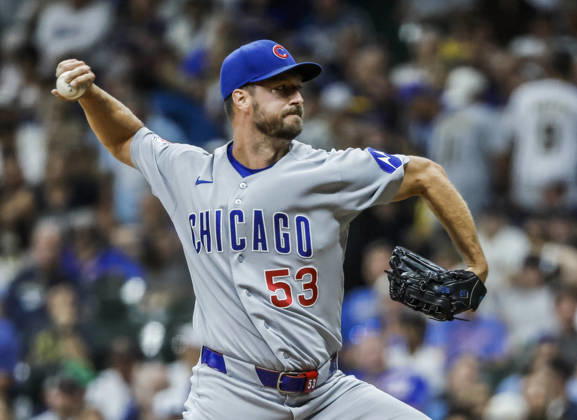 Chicago Cubs relief pitcher Colin Rea throws in the eighth inning of the MLB, Baseball Herren, USA game between the Chicago Cubs and the Milwaukee Brewers at American Family Field in Milwaukee, Wisconsin on Wednesday, September 9, 2026. The Brewers defeated the Cubs 8-6 to sweep the three game series.  MIL20260909834 TANNENxMAURY