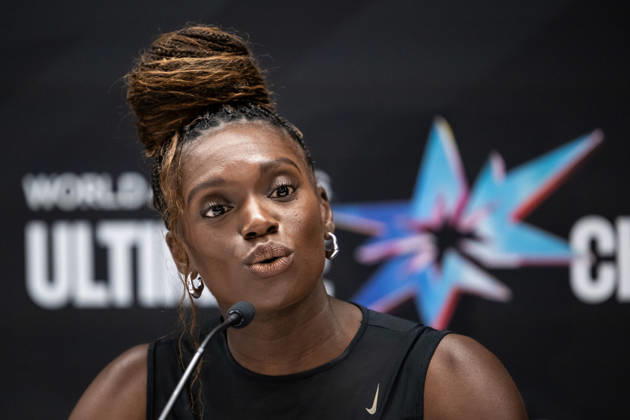 September 10, 2026: Dawn Harper Nelson at a press conference during Media Day for the 2026 World Athletics Ultimate Championship on September 10, 2026 in Budapest. Photo by Joel Marklund. BILDBYRAN code JM JM0849 bbeng track and field athletics 2026 World Athletics Ultimate Championship Budapest 26 press conference  Copyright: JOELxMARKLUND BB260910JM010