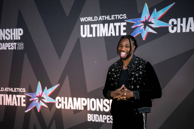 September 10, 2026: Noah Lyles arrives on the red carpet during Media Day for the 2026 World Athletics Ultimate Championship on September 10, 2026 in Budapest. Photo by Joel Marklund, BILDBYRAN. Code: JM JM0849 bbeng track and field athletics 2026 World Athletics Ultimate Championship Budapest 26  Copyright: JOELxMARKLUND BB260910JM022