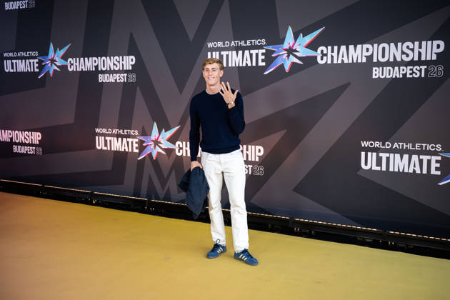 September 10, 2026: Oskar Edlund arrives on the red carpet during a media day for the 2026 World Athletics Ultimate Championship on September 10, 2026 in Budapest. Photo by Joel Marklund. BILDBYRAN code JM JM0849 bbeng track and field athletics friidrett 2026 World Athletics Ultimate Championship Budapest 26  Copyright: JOELxMARKLUND BB260910JM029