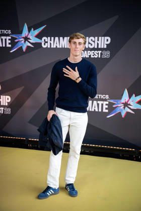 September 10, 2026: Oskar Edlund arrives on the red carpet during a media day for the 2026 World Athletics Ultimate Championship on September 10, 2026 in Budapest. Photo by Joel Marklund. BILDBYRAN code JM JM0849 bbeng track and field athletics friidrett 2026 World Athletics Ultimate Championship Budapest 26  Copyright: JOELxMARKLUND BB260910JM030