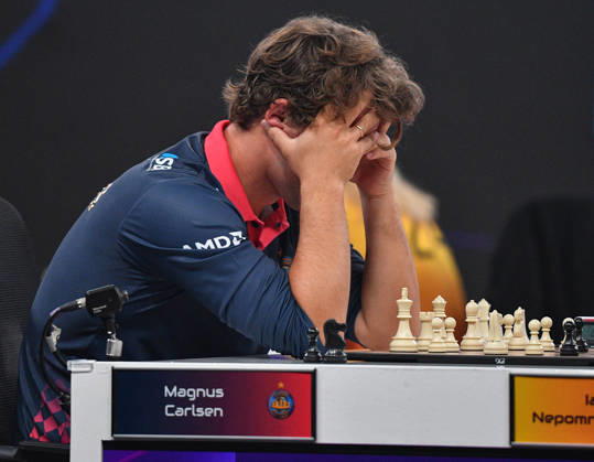 Global Chess League 2026 Magnus Carlsen of Norway, playing for Alpine APL Pipers, competes against Ian Nepomniachtchi of Russia, playing for Ganges Grandmasters, during Match 21 of the Global Chess League 2026 in Bengaluru, India, on September 10, 2026. Bengaluru Karnataka India  Copyright: xRanjithxKumarx originalFilename:kumar-globalch260910_nprKO.jpg