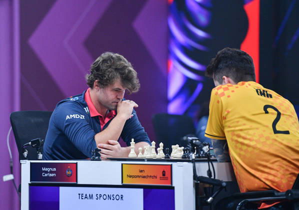 Global Chess League 2026 Magnus Carlsen of Norway, playing for Alpine APL Pipers, competes against Ian Nepomniachtchi of Russia, playing for Ganges Grandmasters, during Match 21 of the Global Chess League 2026 in Bengaluru, India, on September 10, 2026. Bengaluru Karnataka India  Copyright: xRanjithxKumarx originalFilename:kumar-globalch260910_npSBc.jpg