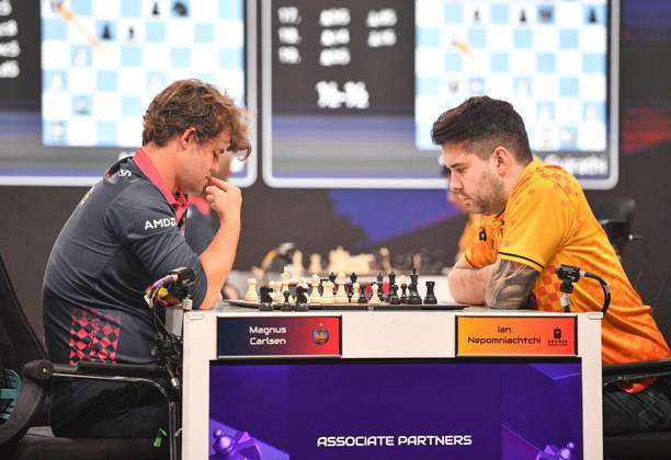 Global Chess League 2026 Magnus Carlsen of Norway, playing for Alpine APL Pipers, competes against Ian Nepomniachtchi of Russia, playing for Ganges Grandmasters, during Match 21 of the Global Chess League 2026 in Bengaluru, India, on September 10, 2026. Bengaluru Karnataka India  Copyright: xRanjithxKumarx originalFilename:kumar-globalch260910_npSti.jpg
