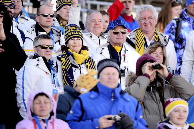 King Carl Gustaf and Queen Silvia in the stands during the womens relay at the Sochi Olympics on February 15, 2014, in Sochi, Russia  Copyright: xCarlxSandinx