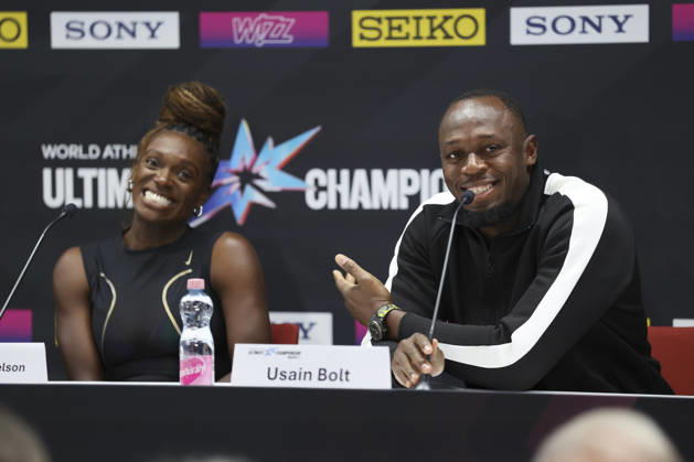 (L to R) Dawn Harper-Nelson, Usain Bolt, SEPTEMBER 10, 2026 - Athletics : World Athletics Ultimate Championship Budapest 2026 press conference, PK, Pressekonferenz at National Athletics Centre, Budapest, Hungary. Noxthirdxpartyxsales  aflo_346688761 NaokixMoritax