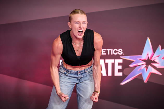 (260911) -- BUDAPEST, Sept. 11, 2026 -- Sandi Morris of the United States attends a red carpet event of World Athletics Ultimate Championships in Budapest, Hungary on Sept. 10, 2026. (Photo by Xinhua) (SP)HUNGARY-BUDAPEST-WORLD ATHLETICS ULTIMATE CHAMPIONSHIP DavidxBalogh 