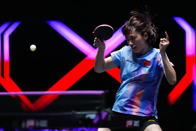 (260911) -- MACAO, Sept. 11, 2026 -- Chen Yi of China hits a return during the women s singles round of 16 match between Chen Yi of China and Elizabet Abraamian of Russia at the 2026 World Table tennis, Tischtennis (WTT) Champions Macao in Macao, south China, Sept. 11, 2026. ) (SP)CHINA-MACAO-TABLE TENNIS-WTT-WOMEN S SINGLES (CN) CheongxKamxKa 