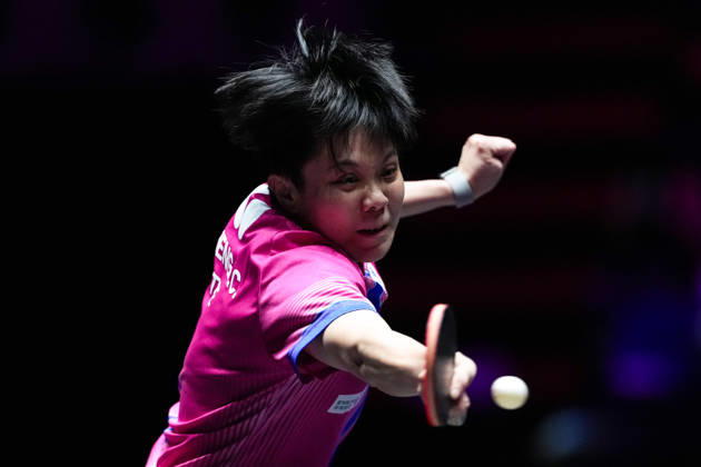 (260911) -- MACAO, Sept. 11, 2026 -- Cheng I-Ching of Chinese Taipei hits a return during the women s singles round of 16 match between Odo Satsuki of Japan and Cheng I-Ching of Chinese Taipei at the 2026 World Table tennis, Tischtennis (WTT) Champions Macao in Macao, south China, Sept. 11, 2026. ) (SP)CHINA-MACAO-TABLE TENNIS-WTT-WOMEN S SINGLES (CN) CheongxKamxKa 