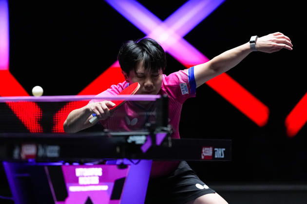 (260911) -- MACAO, Sept. 11, 2026 -- Cheng I-Ching of Chinese Taipei hits a return during the women s singles round of 16 match between Odo Satsuki of Japan and Cheng I-Ching of Chinese Taipei at the 2026 World Table tennis, Tischtennis (WTT) Champions Macao in Macao, south China, Sept. 11, 2026. ) (SP)CHINA-MACAO-TABLE TENNIS-WTT-WOMEN S SINGLES (CN) CheongxKamxKa 