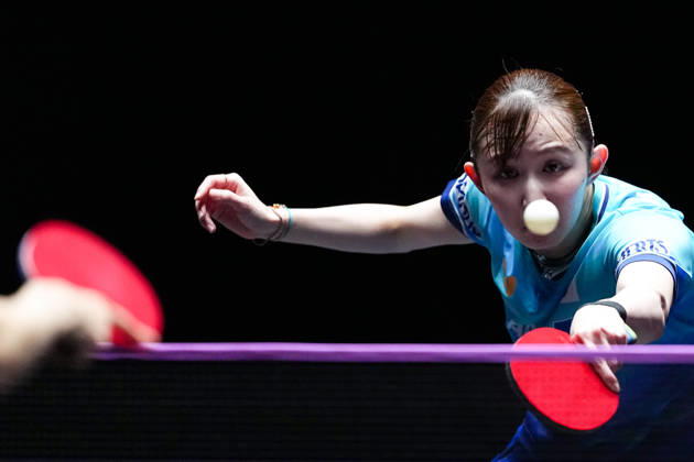(260911) -- MACAO, Sept. 11, 2026 -- Hayata Hina of Japan hits a return during the women s singles round of 16 match between Hayata Hina of Japan and Hashimoto Honoka of Japan at the 2026 World Table tennis, Tischtennis (WTT) Champions Macao in Macao, south China, Sept. 11, 2026. ) (SP)CHINA-MACAO-TABLE TENNIS-WTT-WOMEN S SINGLES (CN) CheongxKamxKa 