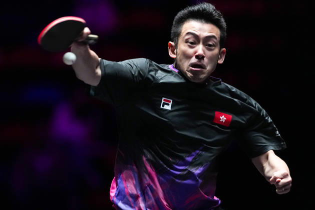 (260911) -- MACAO, Sept. 11, 2026 -- Wong Chun Ting hits a return during the men s singles round of 16 match between Wong Chun Ting of China s Hong Kong and Matsushima Sora of Japan at the 2026 World Table tennis, Tischtennis (WTT) Champions Macao in Macao, south China, Sept. 11, 2026. ) (SP)CHINA-MACAO-TABLE TENNIS-WTT-MEN S SINGLES (CN) CheongxKamxKa 