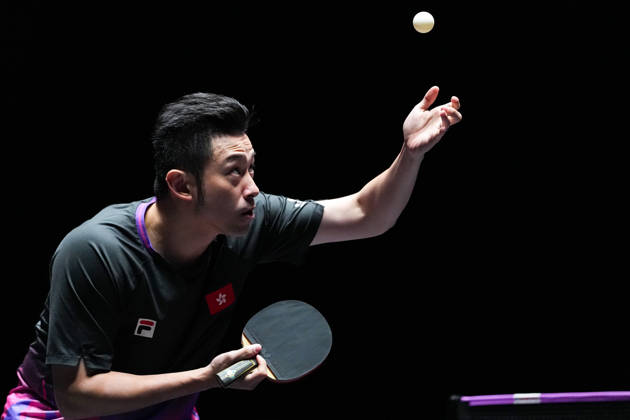 (260911) -- MACAO, Sept. 11, 2026 -- Wong Chun Ting serves during the men s singles round of 16 match between Wong Chun Ting of China s Hong Kong and Matsushima Sora of Japan at the 2026 World Table tennis, Tischtennis (WTT) Champions Macao in Macao, south China, Sept. 11, 2026. ) (SP)CHINA-MACAO-TABLE TENNIS-WTT-MEN S SINGLES (CN) CheongxKamxKa 