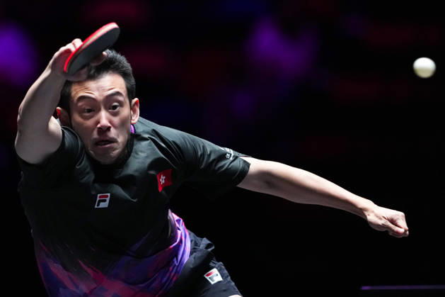 (260911) -- MACAO, Sept. 11, 2026 -- Wong Chun Ting hits a return during the men s singles round of 16 match between Wong Chun Ting of China s Hong Kong and Matsushima Sora of Japan at the 2026 World Table tennis, Tischtennis (WTT) Champions Macao in Macao, south China, Sept. 11, 2026. ) (SP)CHINA-MACAO-TABLE TENNIS-WTT-MEN S SINGLES (CN) CheongxKamxKa 