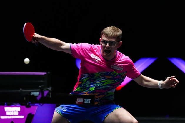 (260911) -- MACAO, Sept. 11, 2026 -- Alexis Lebrun hits a return during the men s singles round of 16 match between Alexis Lebrun of France and Benedikt Duda of Germany at the 2026 World Table tennis, Tischtennis (WTT) Champions Macao in Macao, south China, Sept. 11, 2026. ) (SP)CHINA-MACAO-TABLE TENNIS-WTT-MEN S SINGLES (CN) CheongxKamxKa 