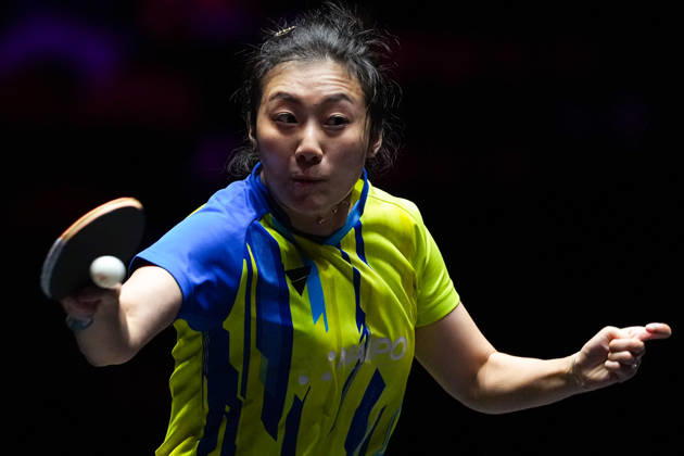 (260911) -- MACAO, Sept. 11, 2026 -- Han Ying hits a return during the women s singles round of 16 match between Natalia Bajor of Poland and Han Ying of Germany at the 2026 World Table tennis, Tischtennis (WTT) Champions Macao in Macao, south China, Sept. 11, 2026. ) (SP)CHINA-MACAO-TABLE TENNIS-WTT-WOMEN S SINGLES (CN) CheongxKamxKa 