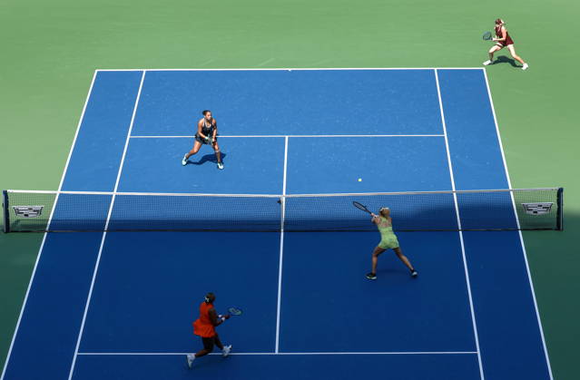 US Open tennis tournament - Day 13 Katerina Siniakova of Czech Republic (C) in action as she plays alongside teammate Taylor Townsend of United States during their Women s Doubles Final match against Ashlyn Krueger of United States and Robin Montgomery of United States at Arthur Ashe Stadium in the USTA Billie Jean King National Tennis Center in Flushing Meadows, New York, USA, 11 September 2026. FLUSHING MEADOWS NEW YORK United States  Copyright: xCRISTOBALxHERRERA-ULASHKEVICHx