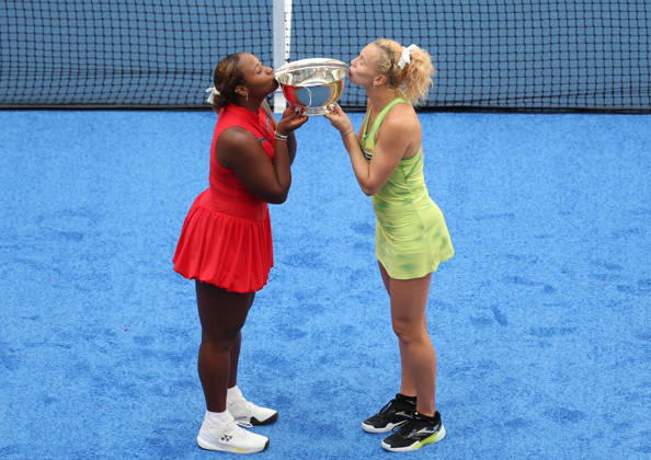 September 11, 2026, New York City, New York, USA: KATERINA SINIAKOVA of Czech Republic and TAYLOR TOWNSEND of USA with trophy after the match against A. Krueger and R. Montgomery of USA in the womenÃ¢â‚¬â ¢s double final of Grand Slam tournament US Open. New York, USA. Siniakova and Townsend won 5:7, 6:0, 6:2. New York City USA - ZUMAc278 20260911_zsp_c278_008 Copyright: xMarcinxCholewinskix