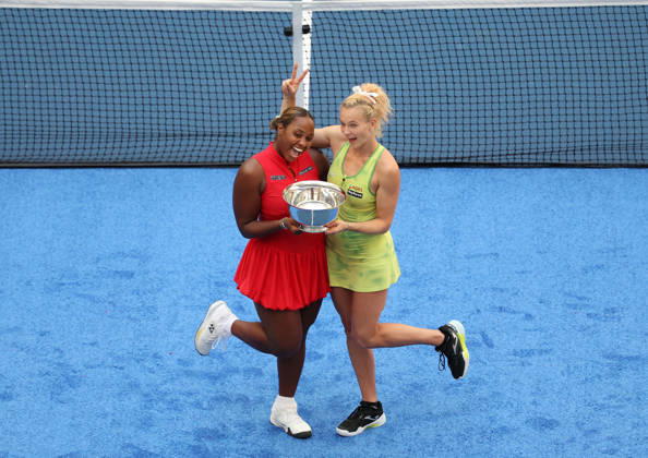 September 11, 2026, New York City, New York, USA: KATERINA SINIAKOVA of Czech Republic and TAYLOR TOWNSEND of USA with trophy after the match against A. Krueger and R. Montgomery of USA in the womenÃ¢â‚¬â ¢s double final of Grand Slam tournament US Open. New York, USA. Siniakova and Townsend won 5:7, 6:0, 6:2. Tennis: US Open - Siniakova And Townsend With Trophy  - ZUMAc278 20260911_zsp_c278_009 Copyright: xMarcinxCholewinskix