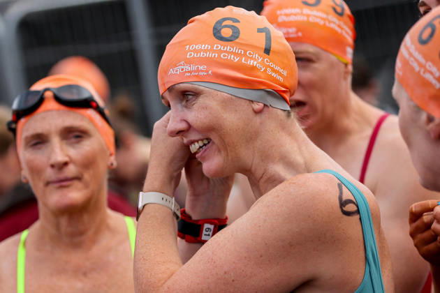REPRO FREE *PRESS RELEASE NO REPRODUCTION FEE* EDITORIAL USE ONLY 106th Dublin City Liffey Swim 2026, River Liffey, Dublin 12 9 2026 Linda Clarke ahead of the race Linda Clarke ahead of the race 12 9 2026  Copyright: xx RB1_5517